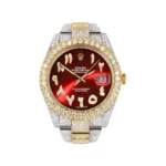 Womens Diamond Iced Out Rolex Datejust 25 Carats Of Diamonds Custom Red Arabic Numeral Diamond Dial Replica