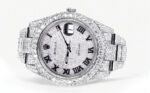 Womens Diamond Iced Out Rolex Datejust 25 Carats Of Diamonds Custom Roman Numeral Diamond Dial Two Row Oyster Band Replica