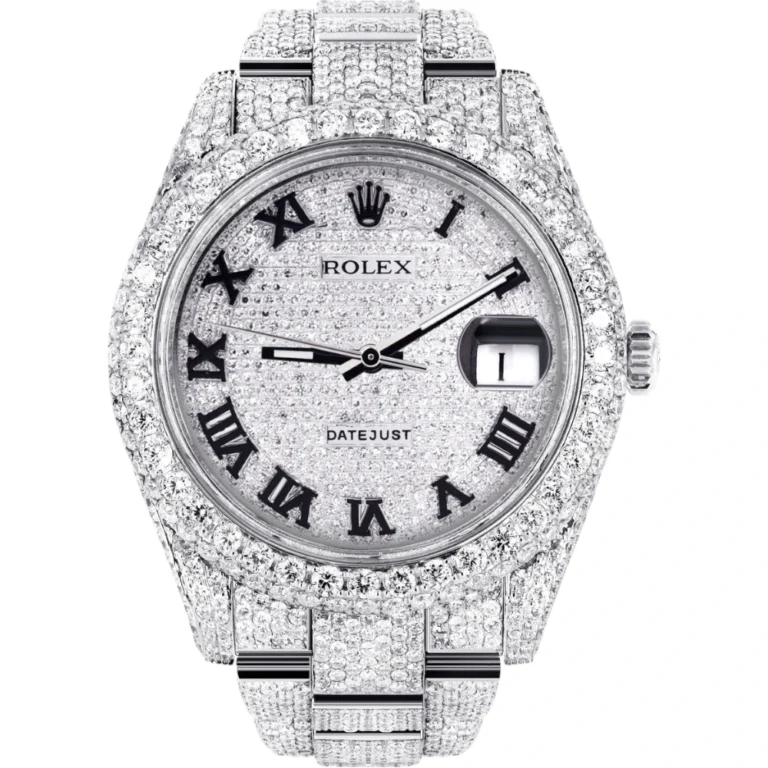 Womens Diamond Iced Out Rolex Datejust 25 Carats Of Diamonds Custom Roman Numeral Diamond Dial Two Row Oyster Band Replica