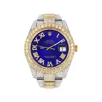 Womens Diamond Iced Out Rolex Datejust 25 Carats Of Diamonds Custom Royal Blue Roman Numeral Diamond Dial Replica