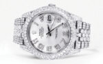Womens Diamond Iced Out Rolex Datejust 25 Carats Of Diamonds Custom Silver Diamond Dial Two Row Jubilee Band Replica