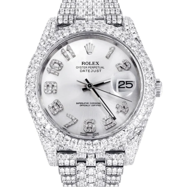 Womens Diamond Iced Out Rolex Datejust 25 Carats Of Diamonds Custom Silver Diamond Dial Two Row Jubilee Band Replica