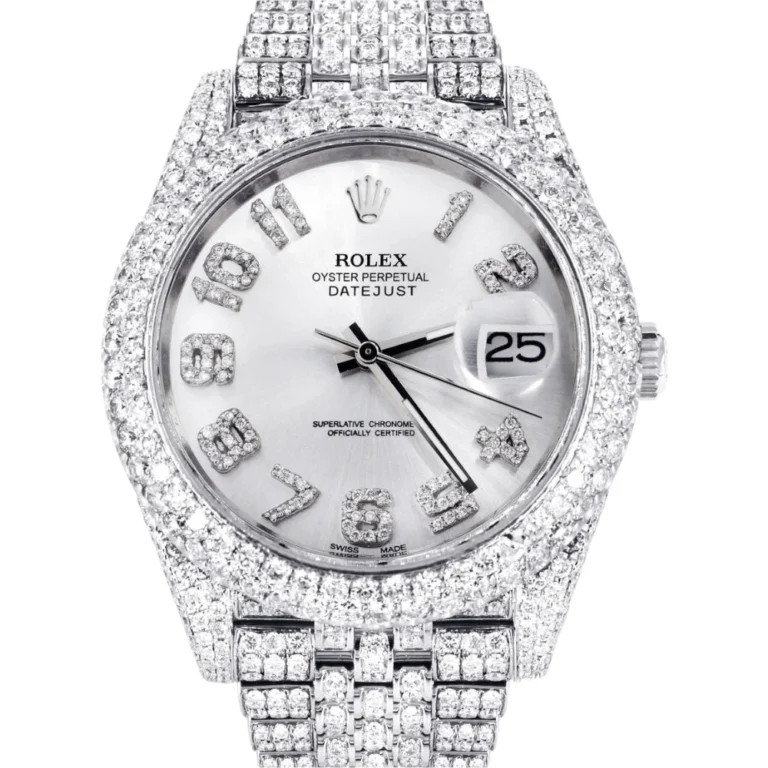 Womens Diamond Iced Out Rolex Datejust 25 Carats Of Diamonds Custom Silver Diamond Dial Two Row Jubilee Band Replica