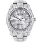 Womens Diamond Iced Out Rolex Datejust 25 Carats Of Diamonds Custom Silver Diamond Dial Two Row Oyster Band Replica