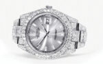 Womens Diamond Iced Out Rolex Datejust 25 Carats Of Diamonds Custom Silver Diamond Dial Two Row Oyster Band Replica