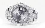 Womens Diamond Iced Out Rolex Datejust 25 Carats Of Diamonds Custom Silver Roman Numeral Diamond Dial Two Row Oyster Band Replica