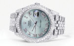 Womens Diamond Iced Out Rolex Datejust 25 Carats Of Diamonds Custom Teal Roman Diamond Dial Two Row Jubilee Band Replica