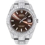 Womens Diamond Iced Out Rolex Datejust 25 Carats Of Diamonds Morocco Brown Dial Two Row Oyster Band Replica