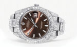 Womens Diamond Iced Out Rolex Datejust 25 Carats Of Diamonds Morocco Brown Dial Two Row Oyster Band Replica