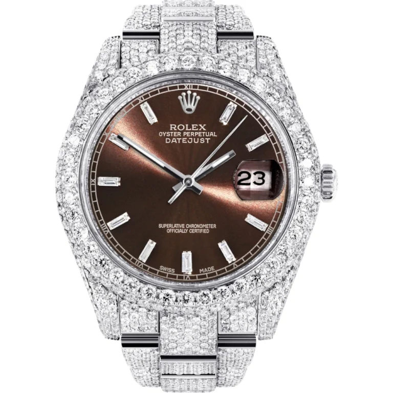 Womens Diamond Iced Out Rolex Datejust 25 Carats Of Diamonds Morocco Brown Dial Two Row Oyster Band Replica