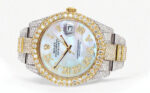 Womens Diamond Iced Out Rolex Datejust 25 Carats Of Diamonds Mother of Pearl Replica