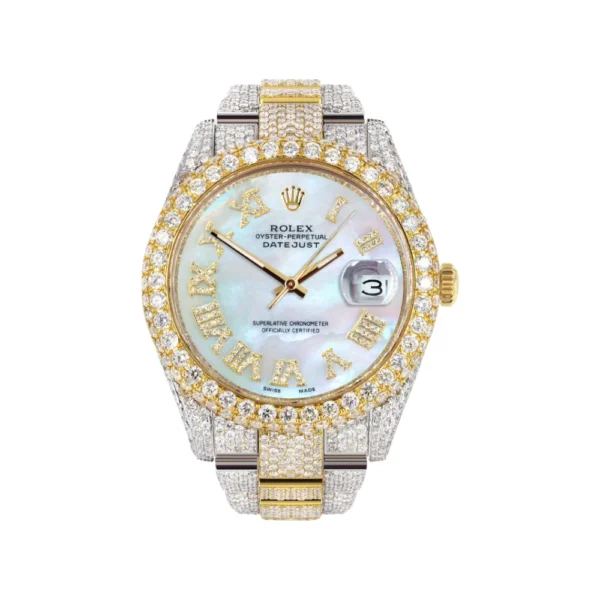 Womens Diamond Iced Out Rolex Datejust 25 Carats Of Diamonds Mother of Pearl Replica