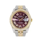 Womens Diamond Iced Out Rolex Datejust 25 Carats Of Diamonds Purple Dial Replica