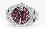 Womens Diamond Iced Out Rolex Datejust 25 Carats Of Diamonds Purple Roman Numeral Dial Two Row Oyster Band Replica