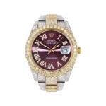 Womens Diamond Iced Out Rolex Datejust 25 Carats Of Diamonds Purple Roman Numeral Dial Two Tone Two Row Replica