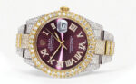 Womens Diamond Iced Out Rolex Datejust 25 Carats Of Diamonds Purple Roman Numeral Dial Two Tone Two Row Replica
