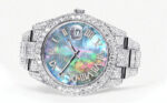 Womens Diamond Iced Out Rolex Datejust 25 Carats Of Diamonds Abalone Mother of Pearl Dial Two Row Oyster Band Replica