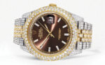 Womens Diamond Iced Out Rolex Datejust 41 25 Carats Of Diamonds Custom Morocco Brown Dial Two Tone Two Row Replica