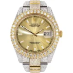 Womens Diamond Iced Out Rolex Datejust 41 25 Carats Of Diamonds Gold Diamond Dial Two Tone Two Row Oyster Band Replica