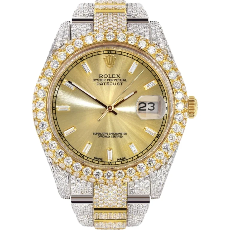 Womens Diamond Iced Out Rolex Datejust 41 25 Carats Of Diamonds Gold Diamond Dial Two Tone Two Row Oyster Band Replica