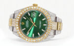 Womens Diamond Iced Out Rolex Datejust 41 25 Carats Of Diamonds Green Diamond Dial Two Tone Two Row Oyster Band Replica