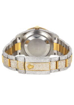 Womens Diamond Iced Out Rolex Datejust 41 25 Carats Of Diamonds Green Diamond Dial Two Tone Two Row Oyster Band Replica