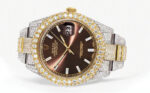 Womens Diamond Iced Out Rolex Datejust 41 25 Carats Of Diamonds Morocco Brown Dial Two Tone Two Row Replica